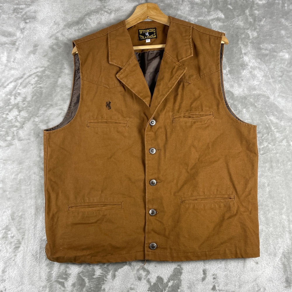Wyoming Traders Canvas Vest Men Large Brown Western Cowboy Ranch Wear